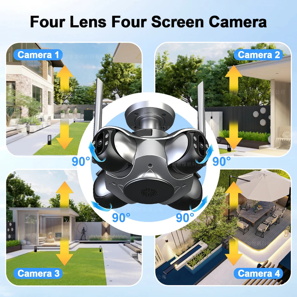 ANSVICAM 10K 20MP HD Four Screens WiFi IP Camera Wireless Outdoor PTZ Four Lens Human Auto Tracking Surveillance Cameras FFVideo