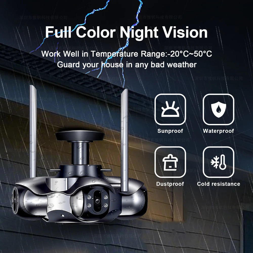 ANSVICAM 10K 20MP HD Four Screens WiFi IP Camera Wireless Outdoor PTZ Four Lens Human Auto Tracking Surveillance Cameras FFVideo