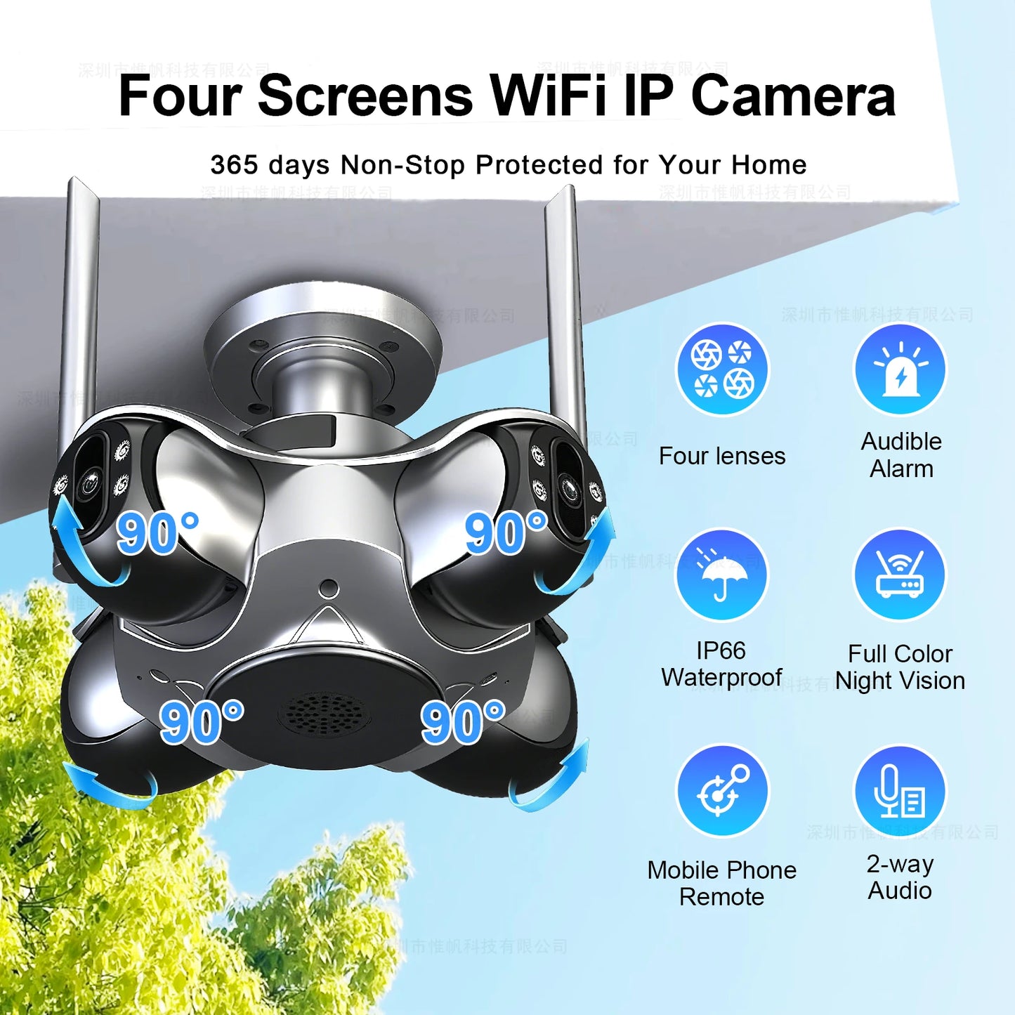 ANSVICAM 10K 20MP HD Four Screens WiFi IP Camera Wireless Outdoor PTZ Four Lens Human Auto Tracking Surveillance Cameras FFVideo